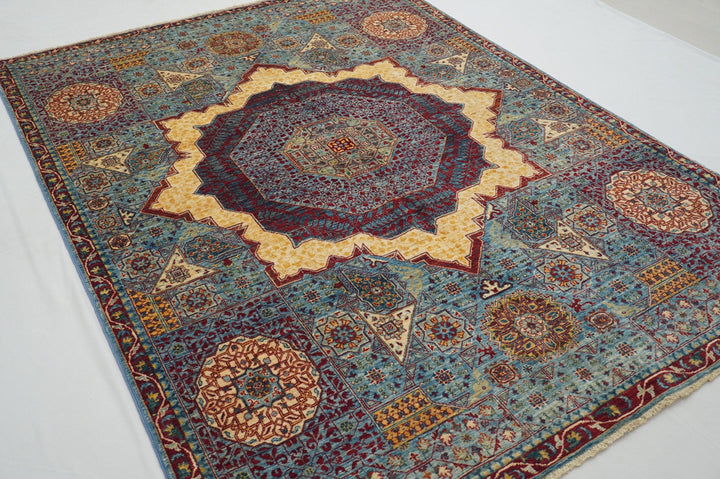 Blue 5x7 Turkish Hand Knotted Natural Dye wool Mamluk Rug - Yildiz Rugs