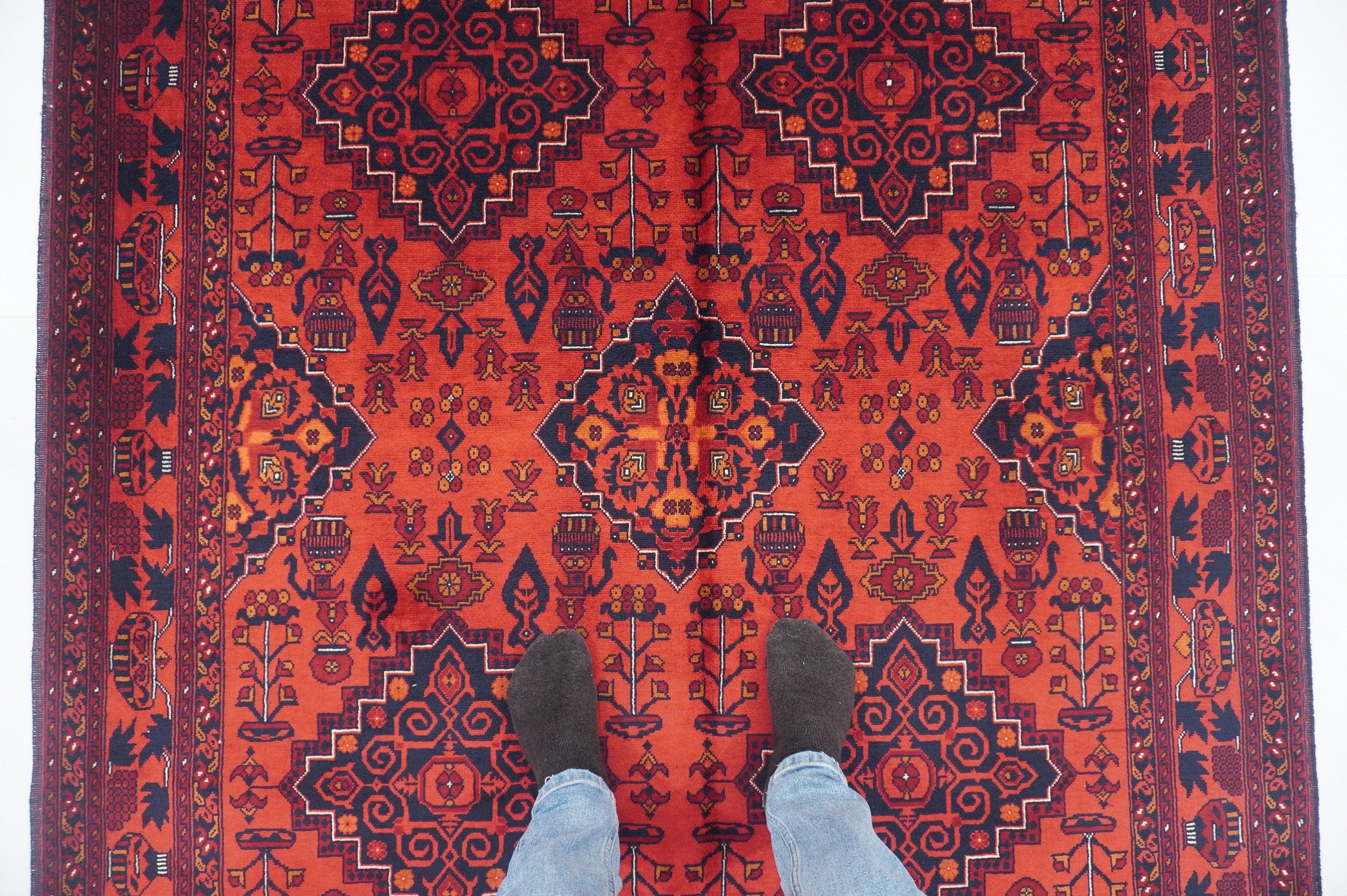 5x7 Belgic Red Super High quality Afghan Handmade Rug made - Yildiz Rugs