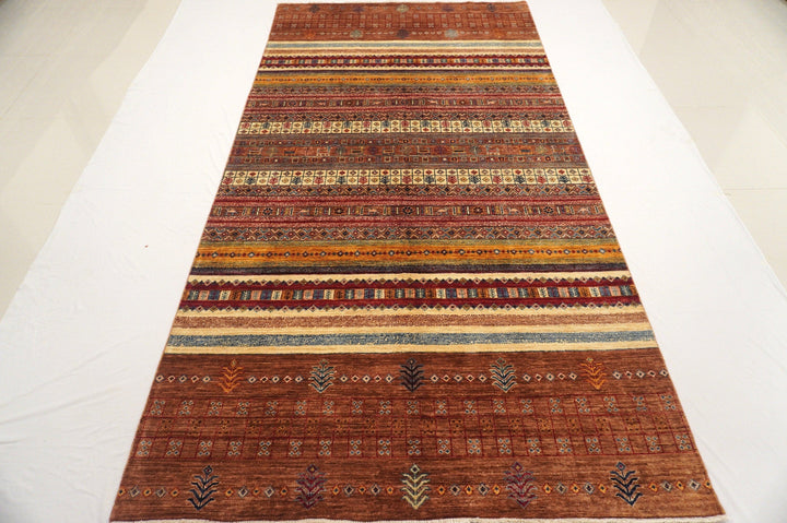 5x10 Gabbeh Brown Vibrant colors Gallery size handmade Wool Area Runner Rug - Yildiz Rugs