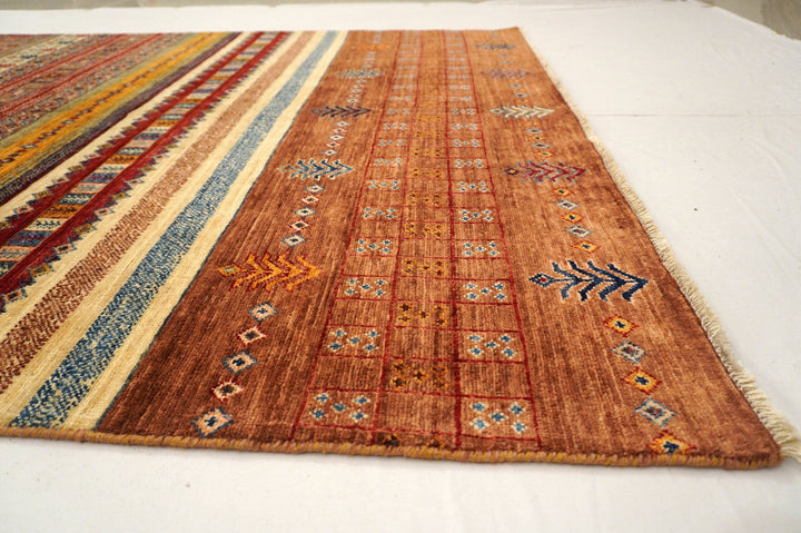 5x10 Gabbeh Brown Vibrant colors Gallery size handmade Wool Area Runner Rug - Yildiz Rugs