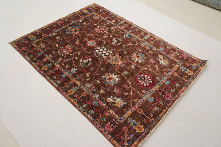 Brown 5x7 Persian Style Hand Knotted wool Rug - Yildiz Rugs