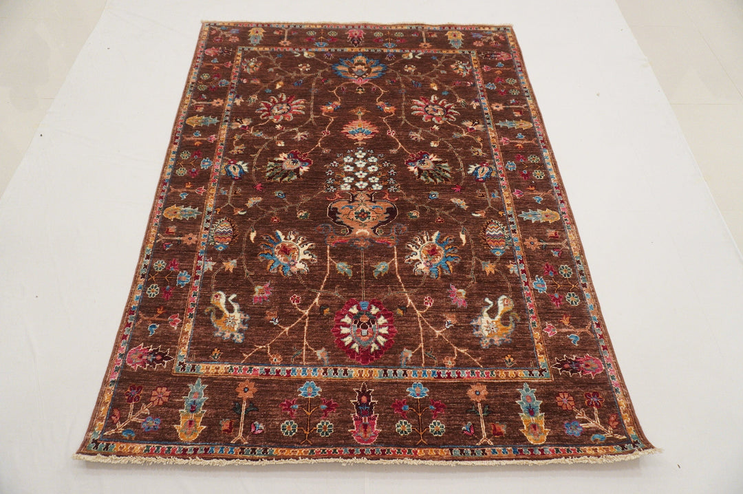 Brown 5x7 Persian Style Hand Knotted wool Rug - Yildiz Rugs