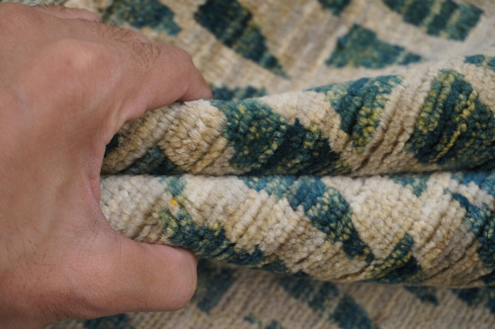 6x9 Gabbeh Blueish Gray Green Triangle Hand knotted Veg Dyes Wool Rug - Yildiz Rugs