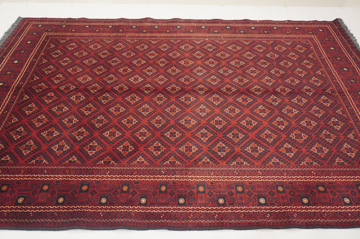 7x10 Vintage Red Afghan Hand Knotted Wool Rug - Yildiz Rugs