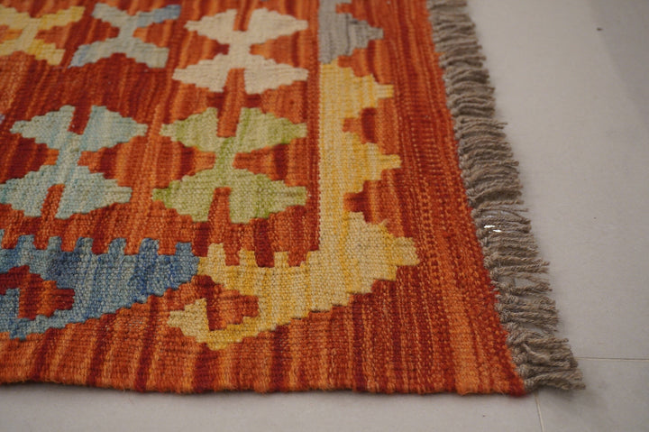10x13 Kilim Area Rug Red Rusty Orange Afghan Geometric Handmade carpet - Yildiz Rugs