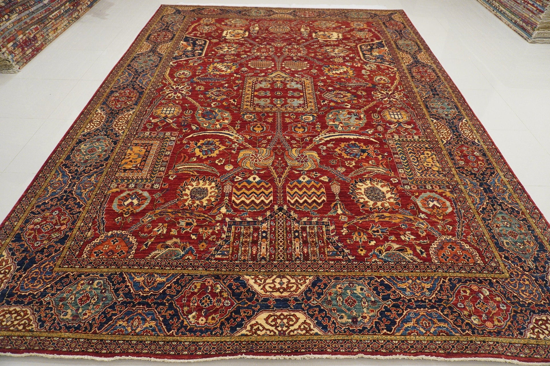 Red 10x14 Mughal Afghan Hand knotted Wool Oriental Rug - Yildiz Rugs