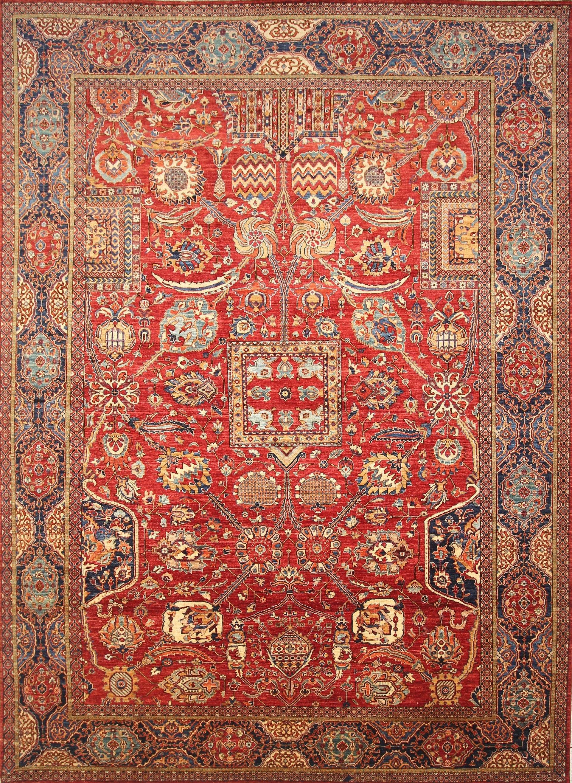 Red 10x14 Mughal Afghan Hand knotted Wool Oriental Rug - Yildiz Rugs