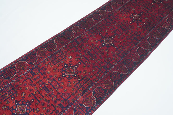10 FT Vintage Runner Rug Red Afghan Handmade Wool Runner carpet - Yildiz Rugs