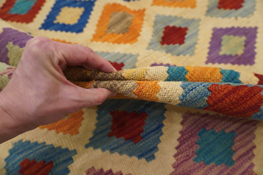8x11 Beige Afghan Handmade Large Kilim Area Rug - Yildiz Rugs