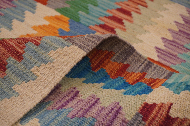 8x10 Modern Afghan Handmade Multicolor Abstract Wool Kilim Rug - Yildiz Rugs