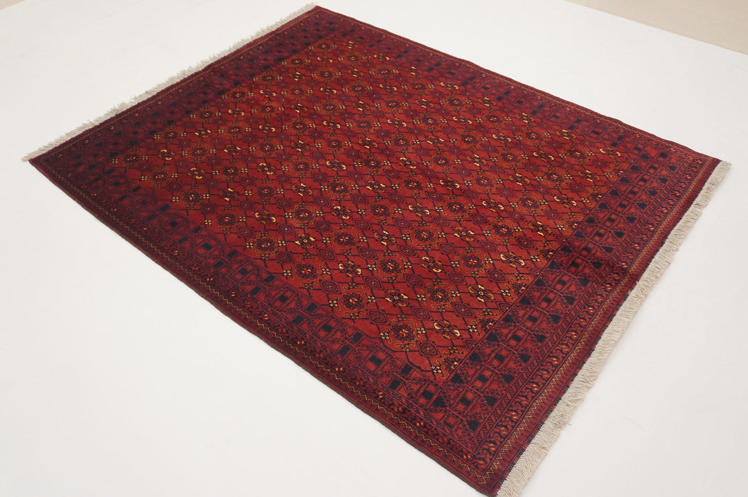 Red 5x6 Vintage Afghan Handmade Wool Rug - Yildiz Rugs