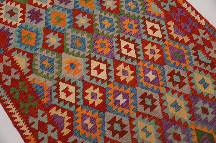 Sold 6x9 Afghan Handmade Red Geometric Kilim Wool Rug - Yildiz Rugs