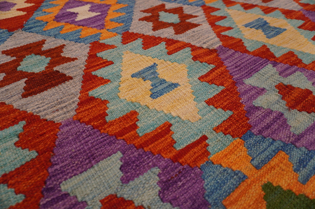 Sold 6x9 Afghan Handmade Red Geometric Kilim Wool Rug - Yildiz Rugs