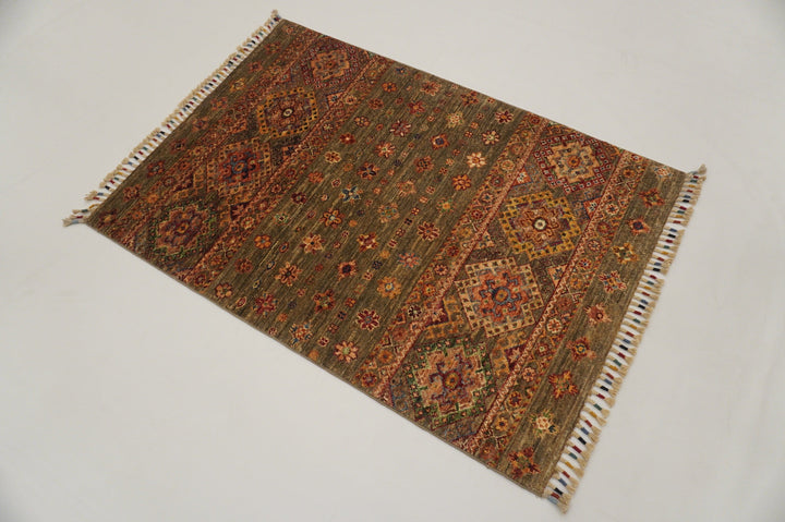 3x4 Tribal Brown Afghan Hand Knotted Wool Rug - Yildiz Rugs