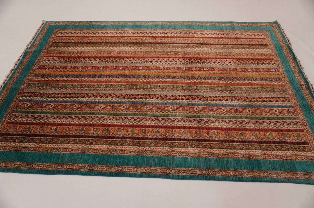 6x9 Turkish Turquoise Blue Afghan Hand Knotted wool Rug - Yildiz Rugs