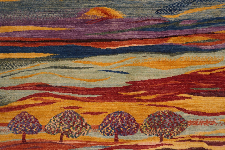 10x14 Gabbeh Area Rug landscape trees Persian Hand knotted Wool Rug - Yildiz Rugs