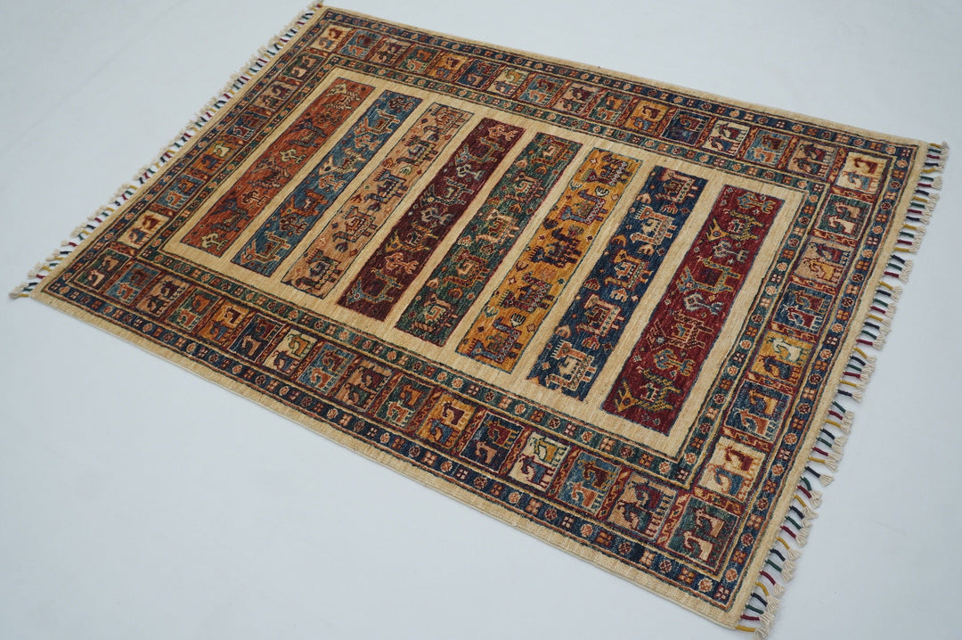 3x5 Tribal Gabbeh Beige Afghan Hand Knotted Wool Rug - Yildiz Rugs