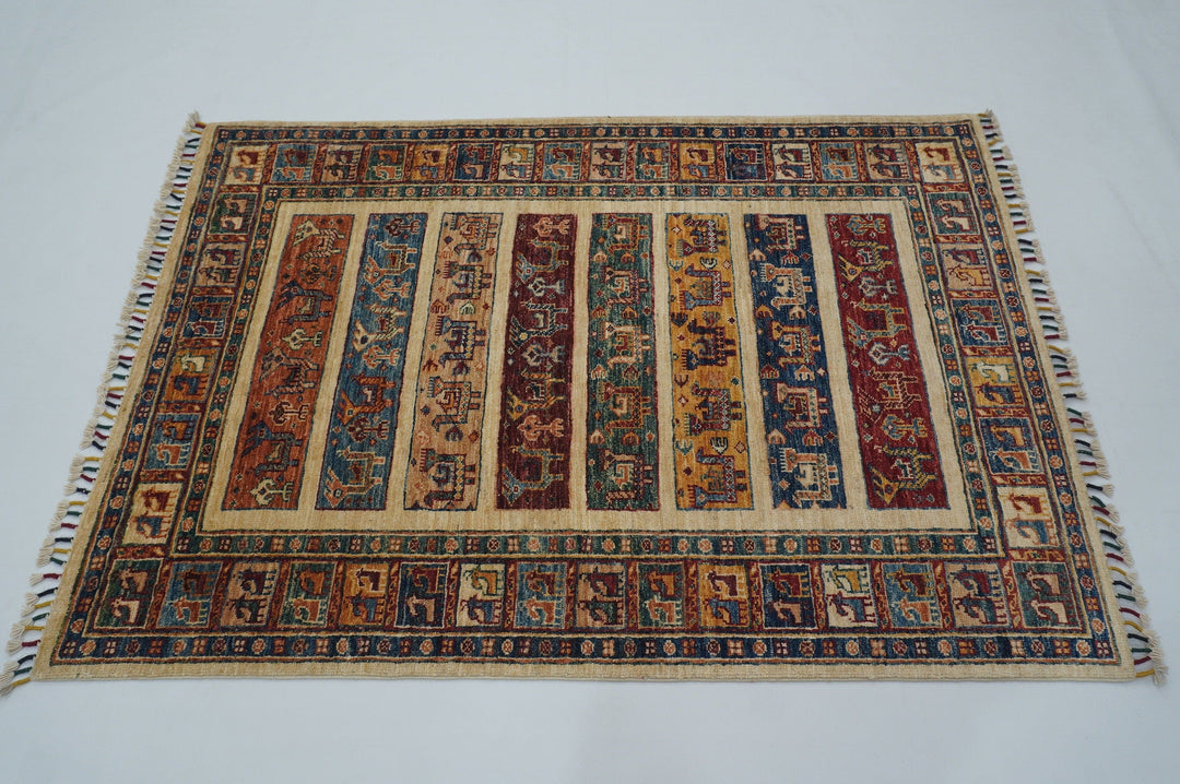 3x5 Tribal Gabbeh Beige Afghan Hand Knotted Wool Rug - Yildiz Rugs