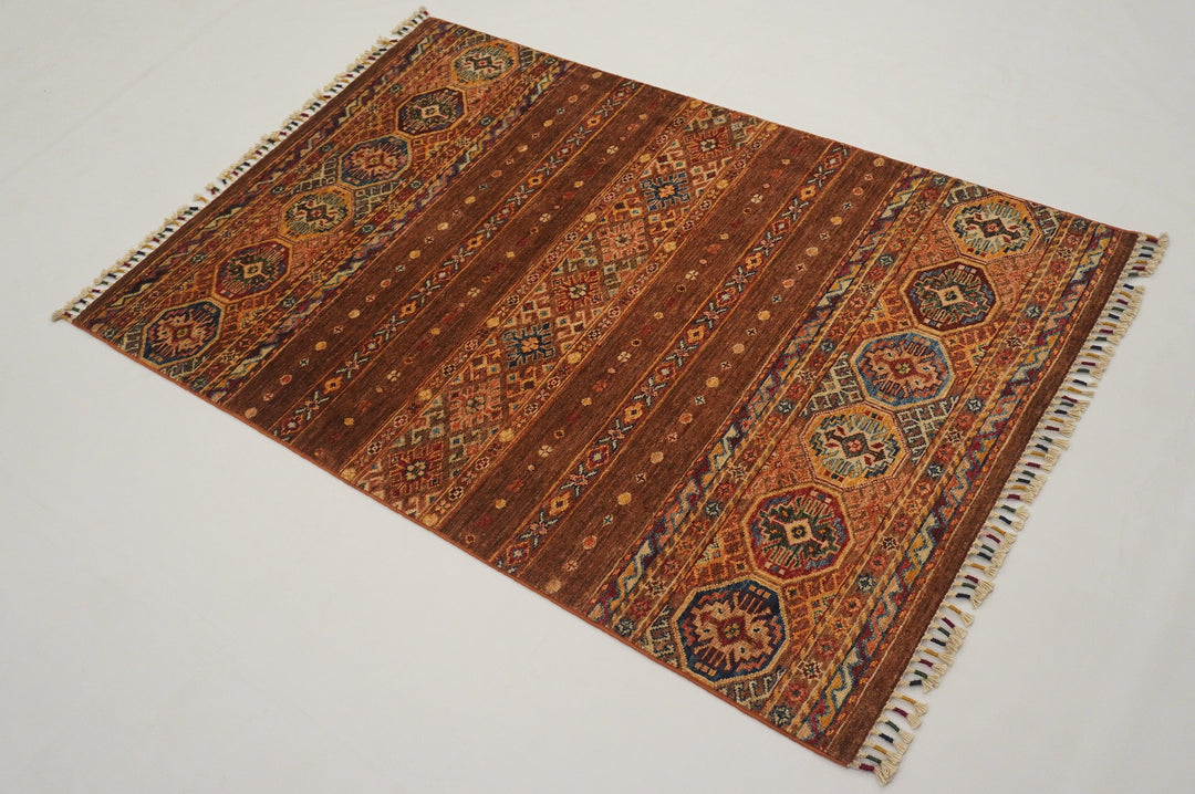 3x5 Tribal Brown Afghan Hand Knotted Wool Area Rug - Yildiz Rugs