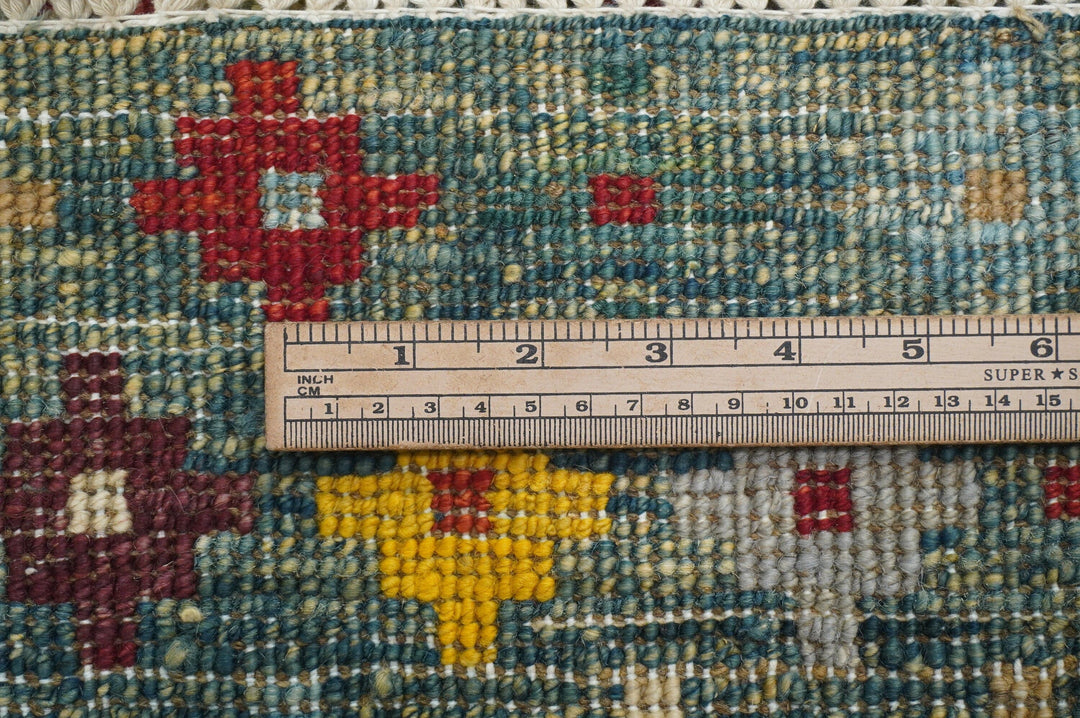 4x6 Tribal Gabbeh Green Afghan Hand knotted wool Area Rug - Yildiz Rugs
