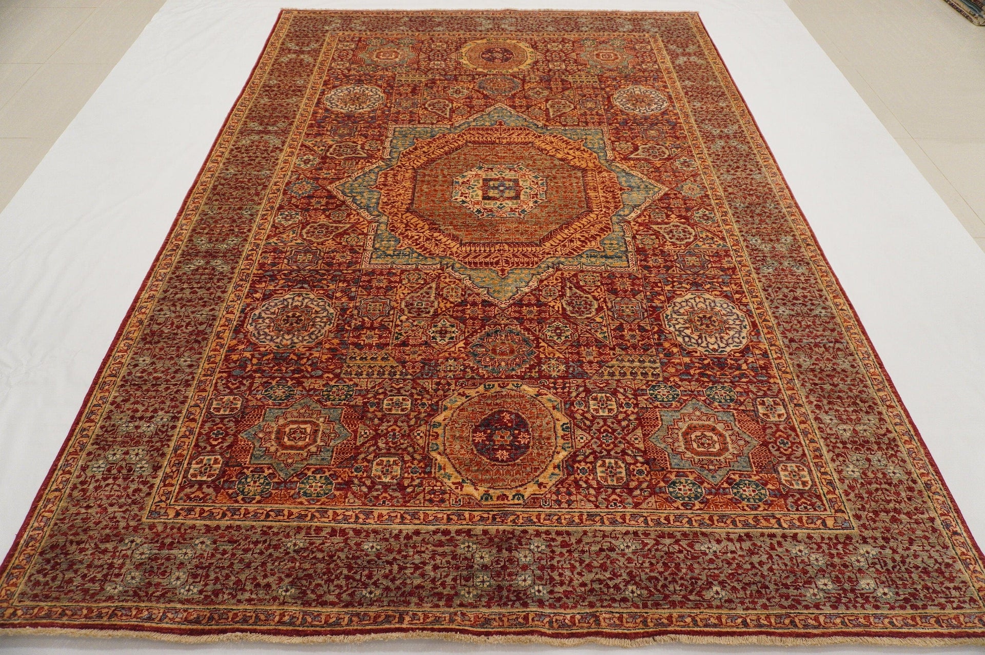 7x10 ft Turkish Red Mamluk Hand Knotted medallion Wool Area Rug - Yildiz Rugs