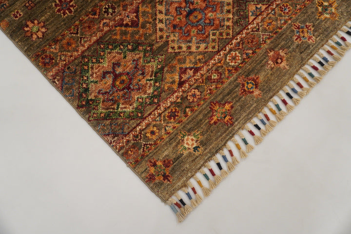 3x4 Tribal Brown Afghan Hand Knotted Wool Rug - Yildiz Rugs