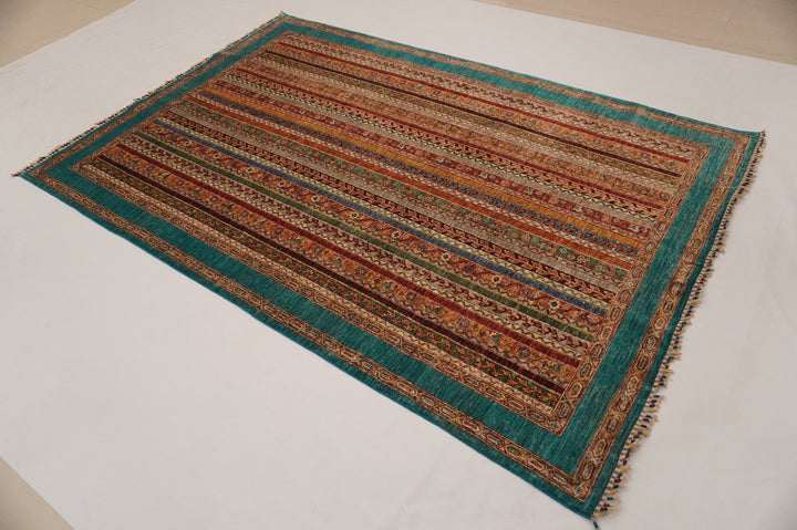 6x9 Turkish Turquoise Blue Afghan Hand Knotted wool Rug - Yildiz Rugs