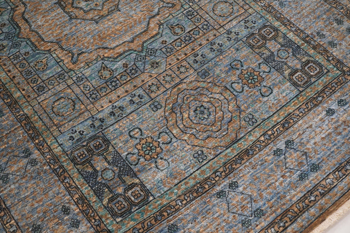 4x6 Turkish Mamluk Muted Brown Blue Hand Knotted Wool Area Rug - Yildiz Rugs