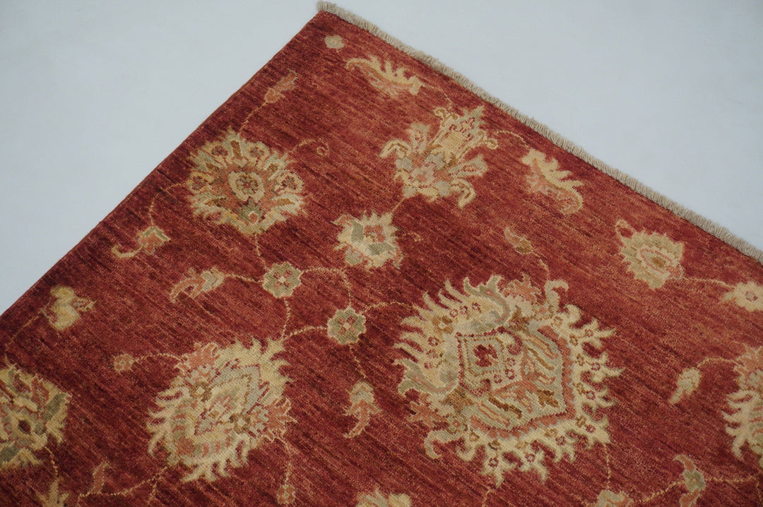 Vintage 6x9 Turkish Red Beige Hand knotted wool Oushak Rug - Yildiz Rugs