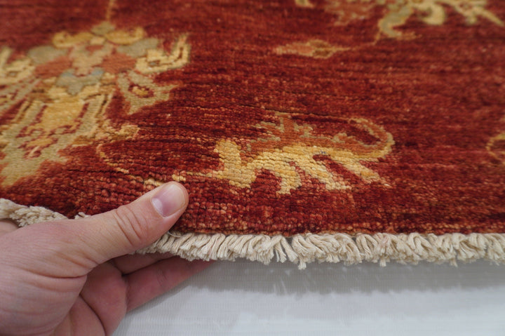 Vintage 6x9 Turkish Red Beige Hand knotted wool Oushak Rug - Yildiz Rugs