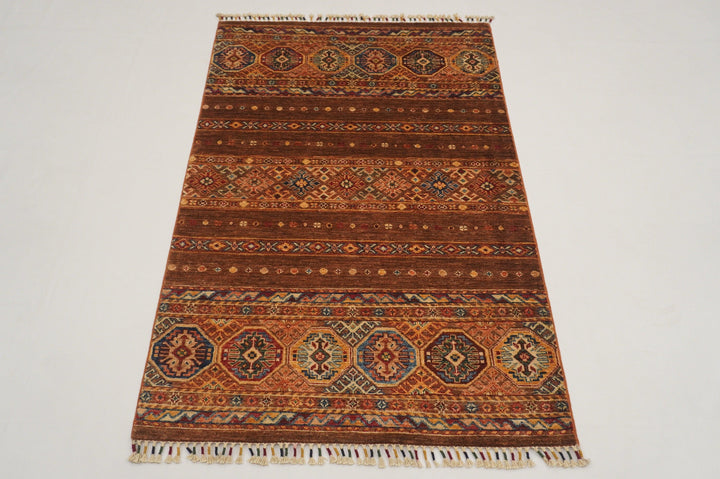 3x5 Tribal Brown Afghan Hand Knotted Wool Area Rug - Yildiz Rugs