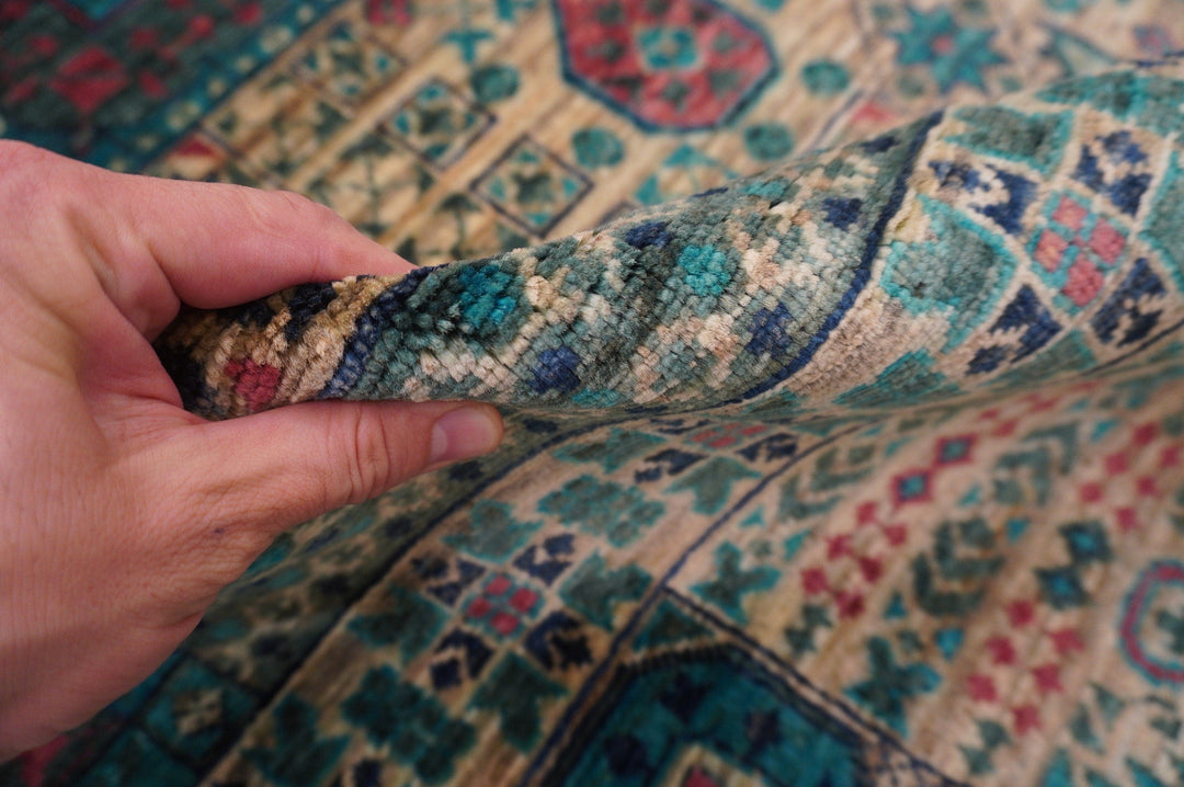 8x10 Turkish Mamluk Gray Turquoise Blue Hand knotted wool Rug - Yildiz Rugs