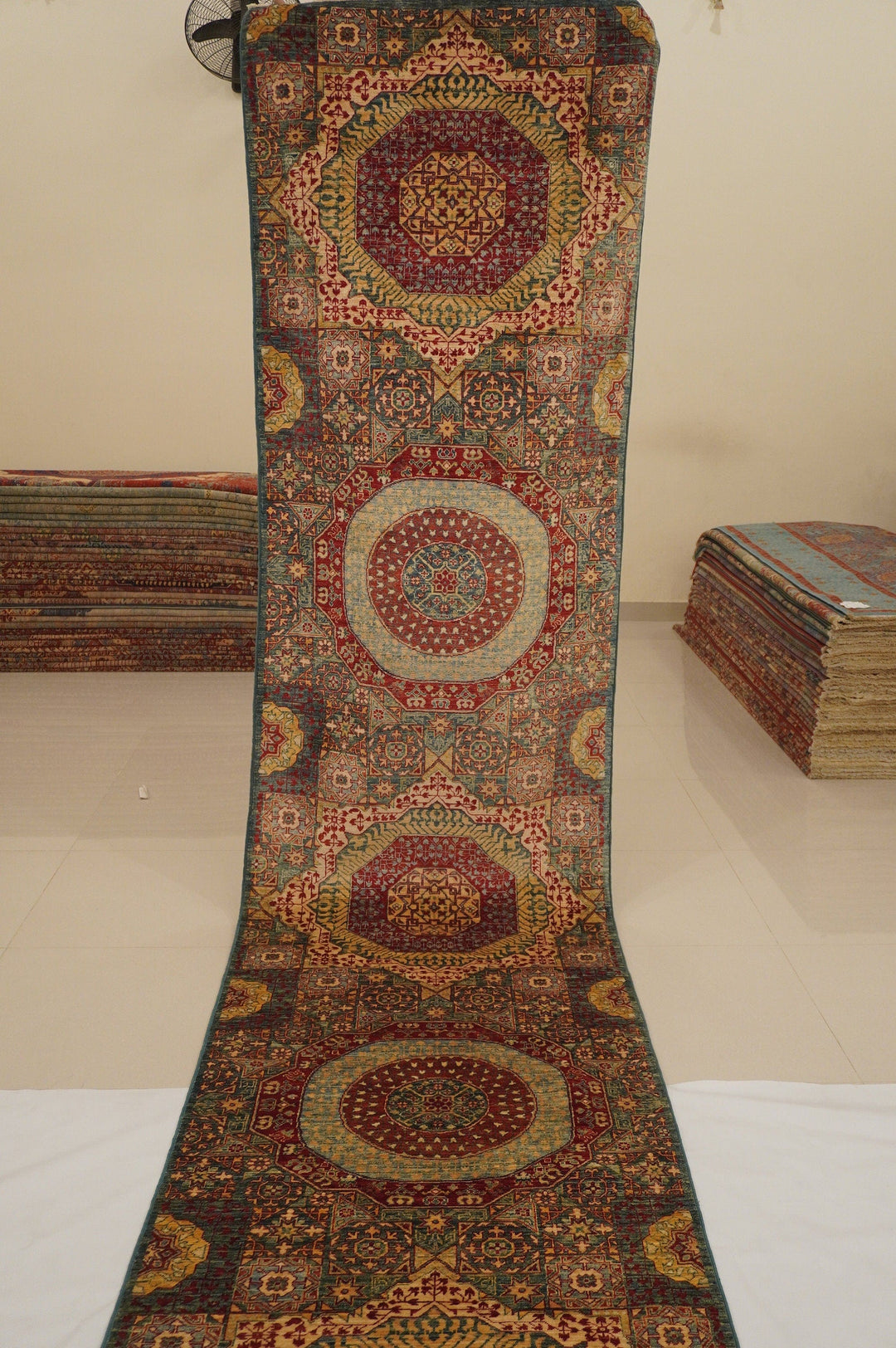 24 Ft Green Turkish Extra long Mamluk Hand knotted Wool Runner rug - Yildiz Rugs