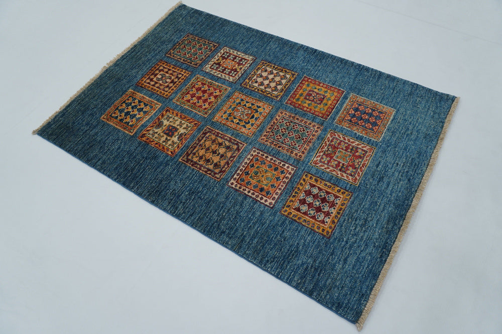 Blue 3x4 Bakhtiyar Afghan Hand Knotted wool Area Rug - Yildiz Rugs