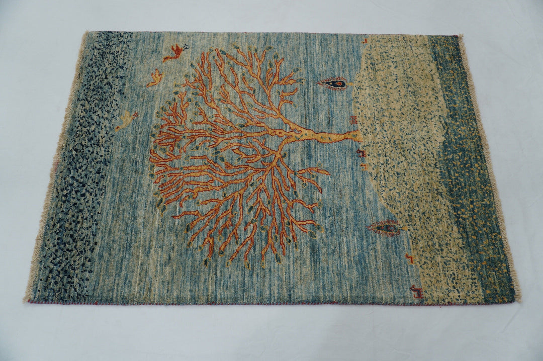 3x4 Gabbeh Blue Tree of Life Hand Knotted Wool Area Rug - Yildiz Rugs