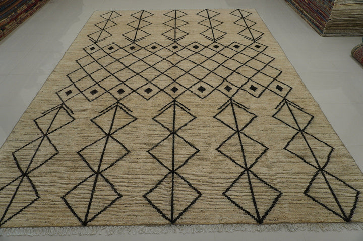 10x14 Moroccan White Beige Black Berber Beni Ourain abstract Area rug - Yildiz Rugs