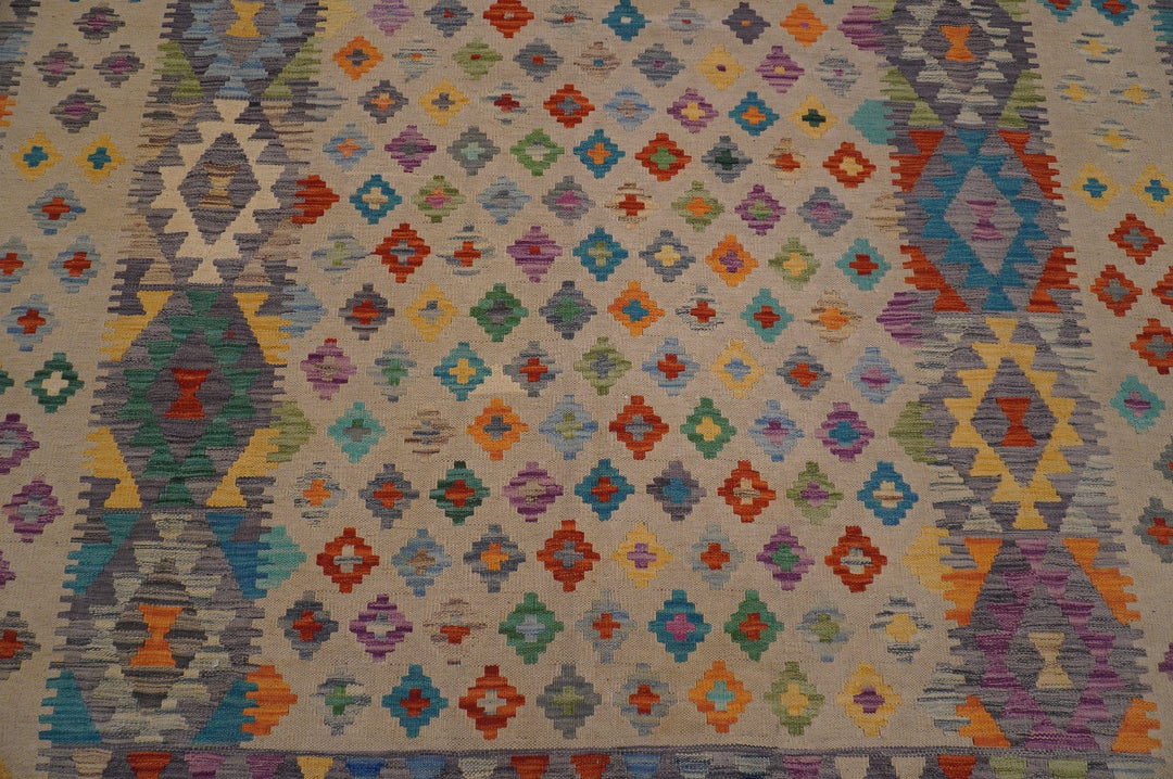 8x11 Beige Gray Handmade Afghan Kilim Area Rug - Yildiz Rugs