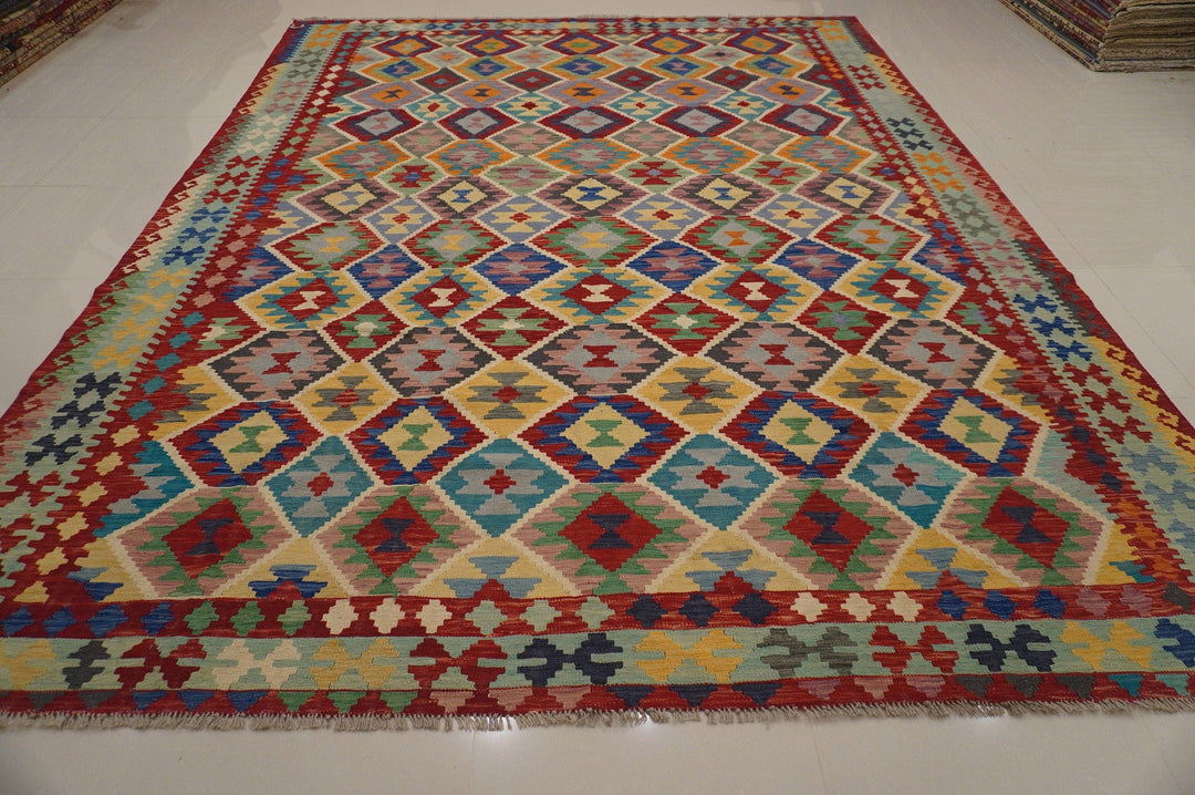 10x13 ft. Afghan Handmade Multicolor Large Kilim Area Rug - Yildiz Rugs