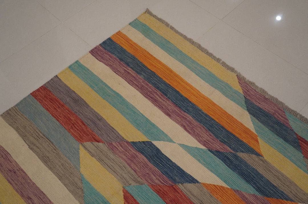 9x12 Pastel Modern colors Abstract Handmade Afghan Kilim Area Rug - Yildiz Rugs