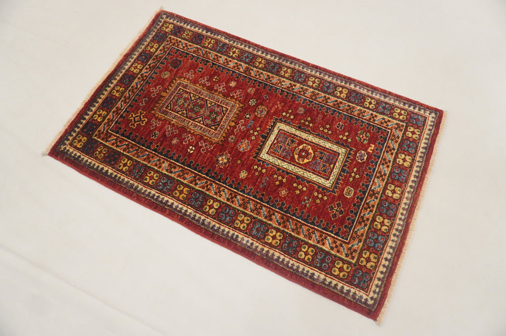 3x4 Tribal Baluch Red Afghan Hand knotted Rug - Yildiz Rugs