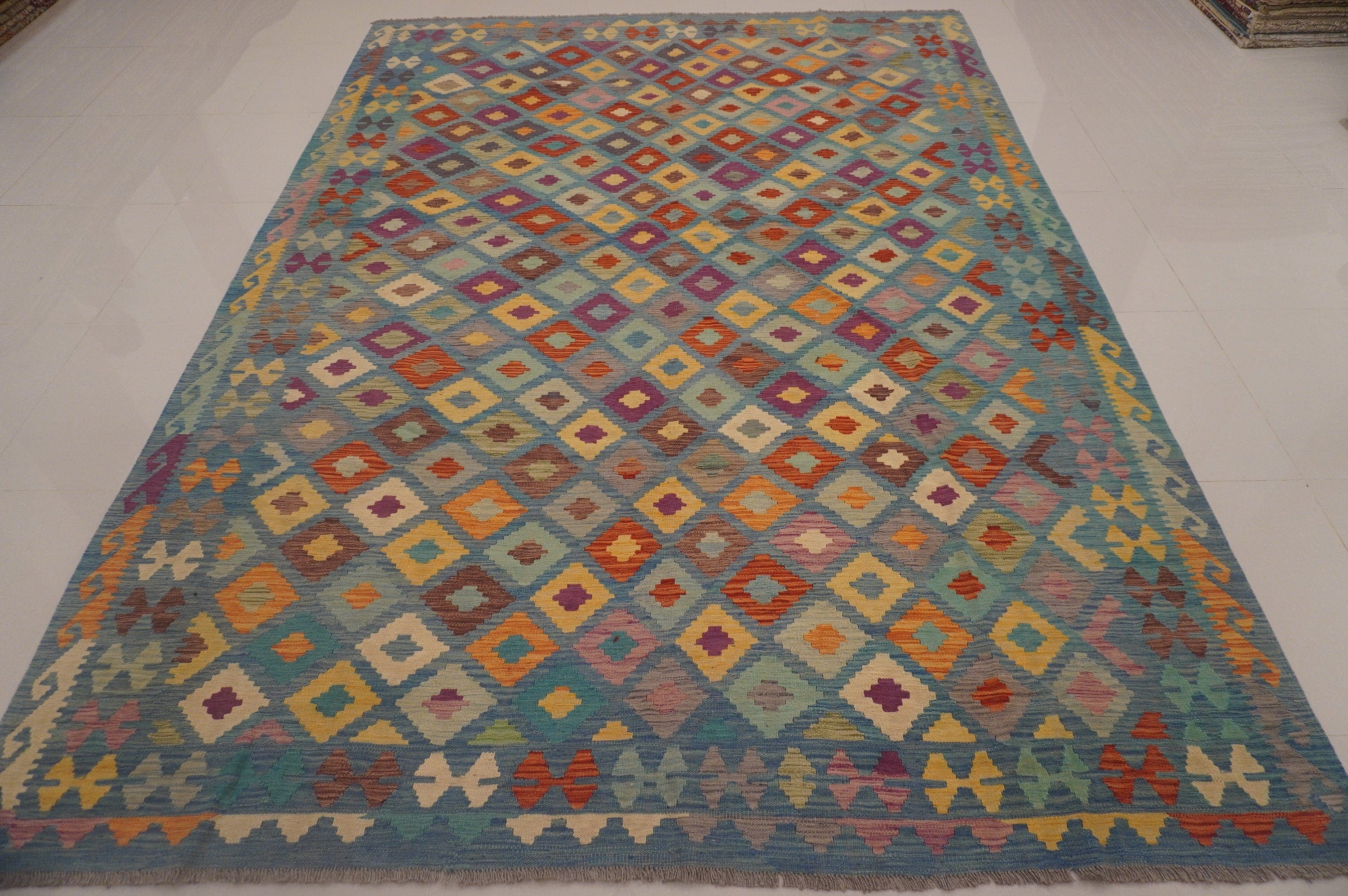 8x11 Afghan Soft pastel Blue Handmade Veg dyes Wool Kilim Area Rug - Yildiz Rugs