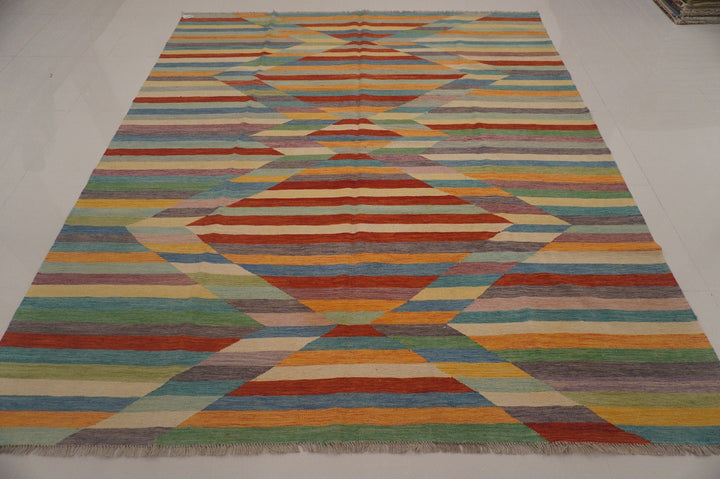 8x10 Afghan Modern Multicolor Handmade Abstract Kilim Area Rug - Yildiz Rugs