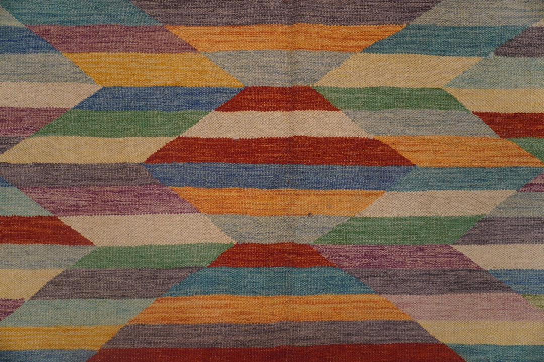 8x10 Afghan Modern Multicolor Handmade Abstract Kilim Area Rug - Yildiz Rugs