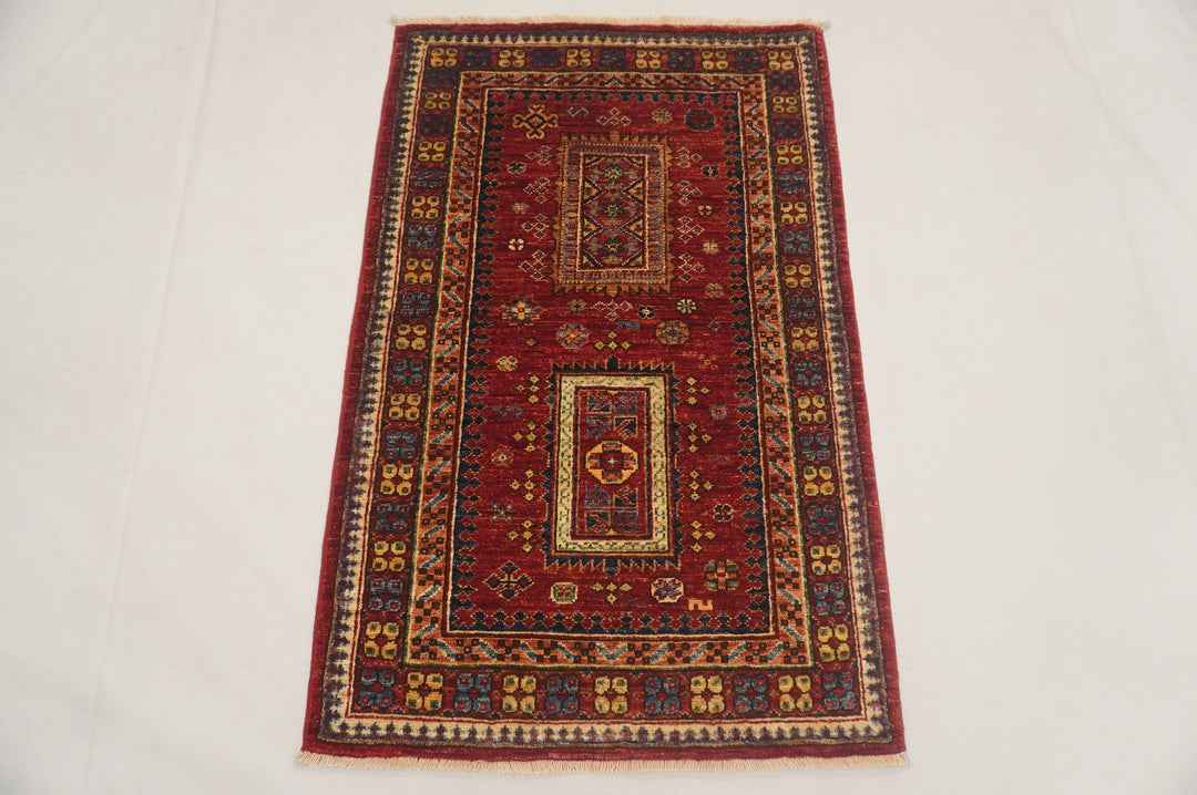 3x4 Tribal Baluch Red Afghan Hand knotted Rug - Yildiz Rugs