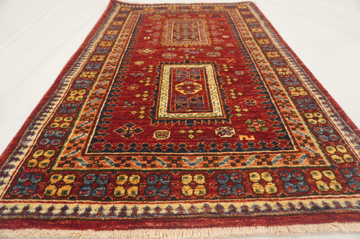 3x4 Tribal Baluch Red Afghan Hand knotted Rug - Yildiz Rugs