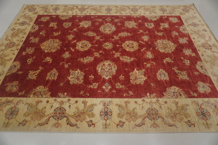 7x10 Chobi Oushak Red Beige Turkish Hand knotted wool carpet - Yildiz Rugs
