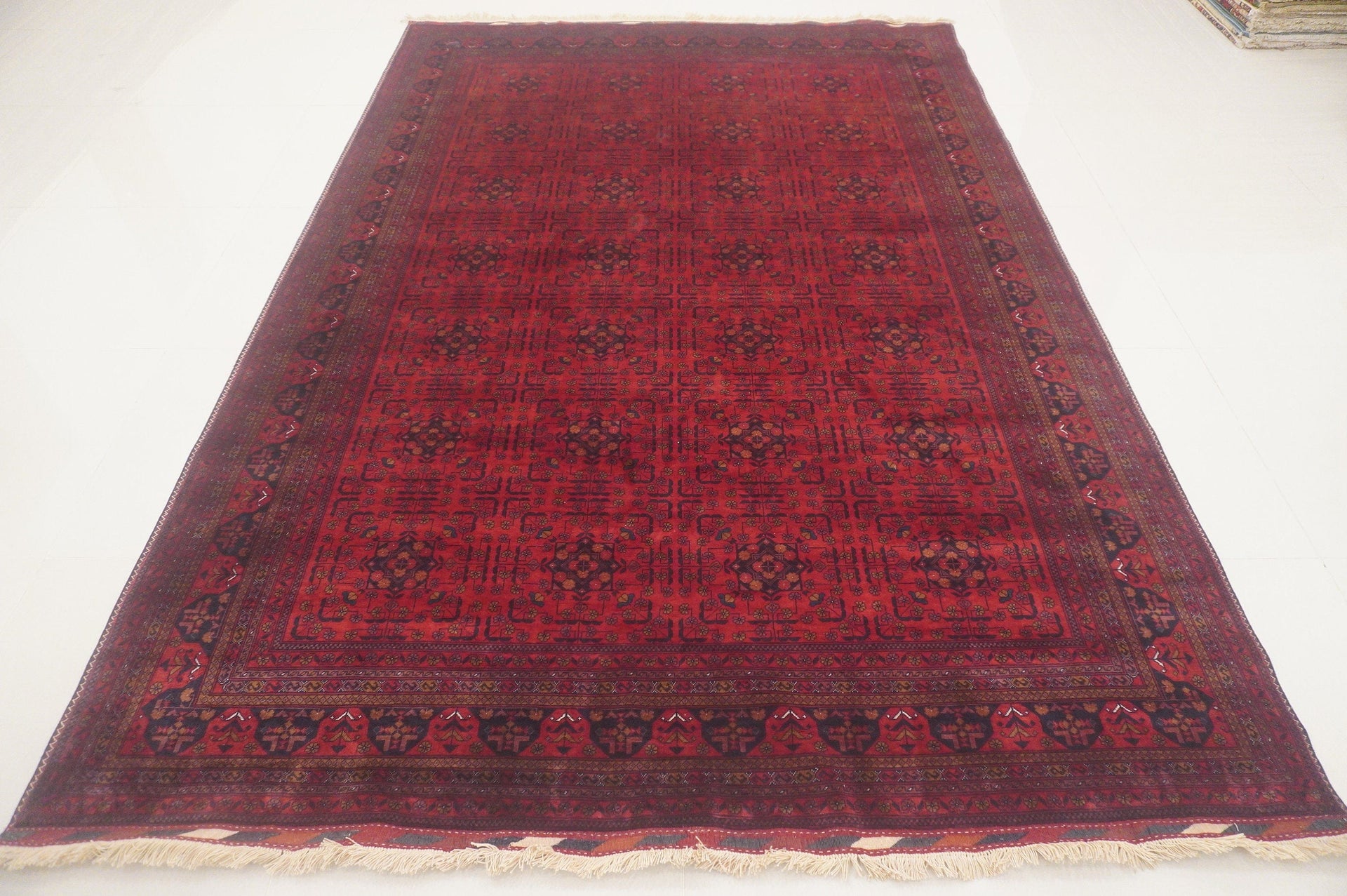 Red 7x10 Belgic Afghan High quality Hand Knotted Geometric rug - Yildiz Rugs