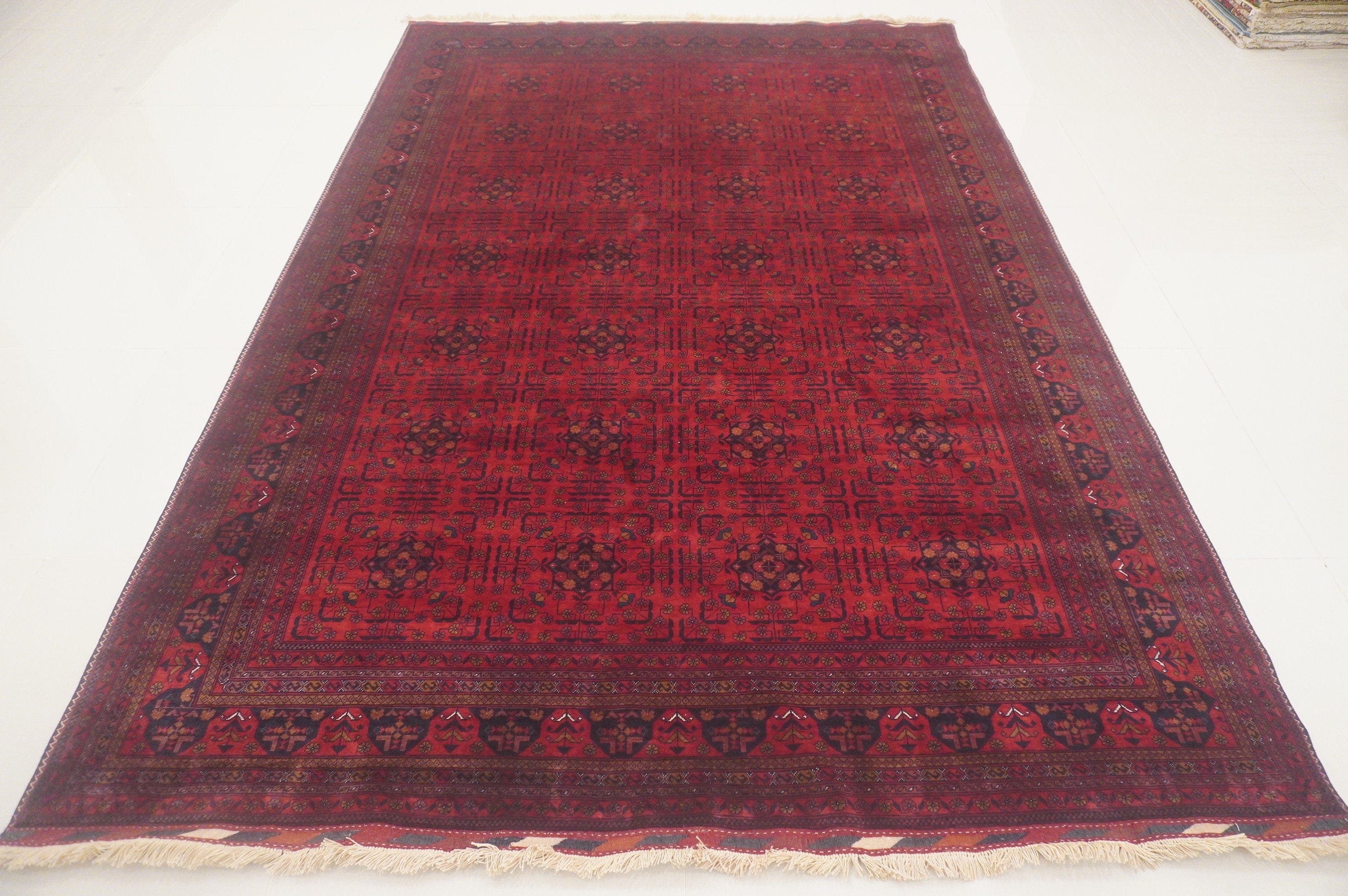 Red 7x10 Belgic Afghan High quality Hand Knotted Geometric rug - Yildiz Rugs