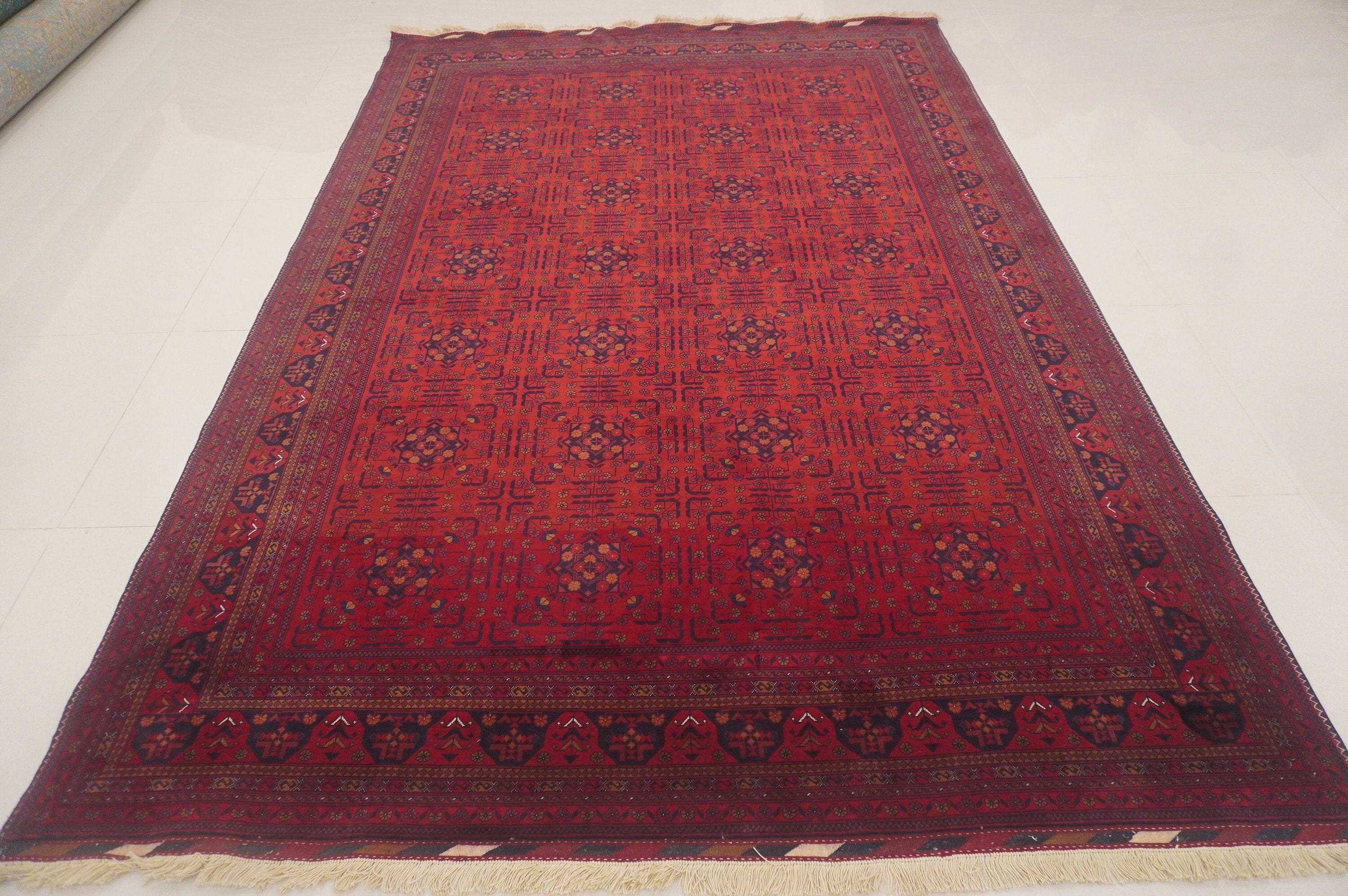 Red 7x10 Belgic Afghan High quality Hand Knotted Geometric rug - Yildiz Rugs