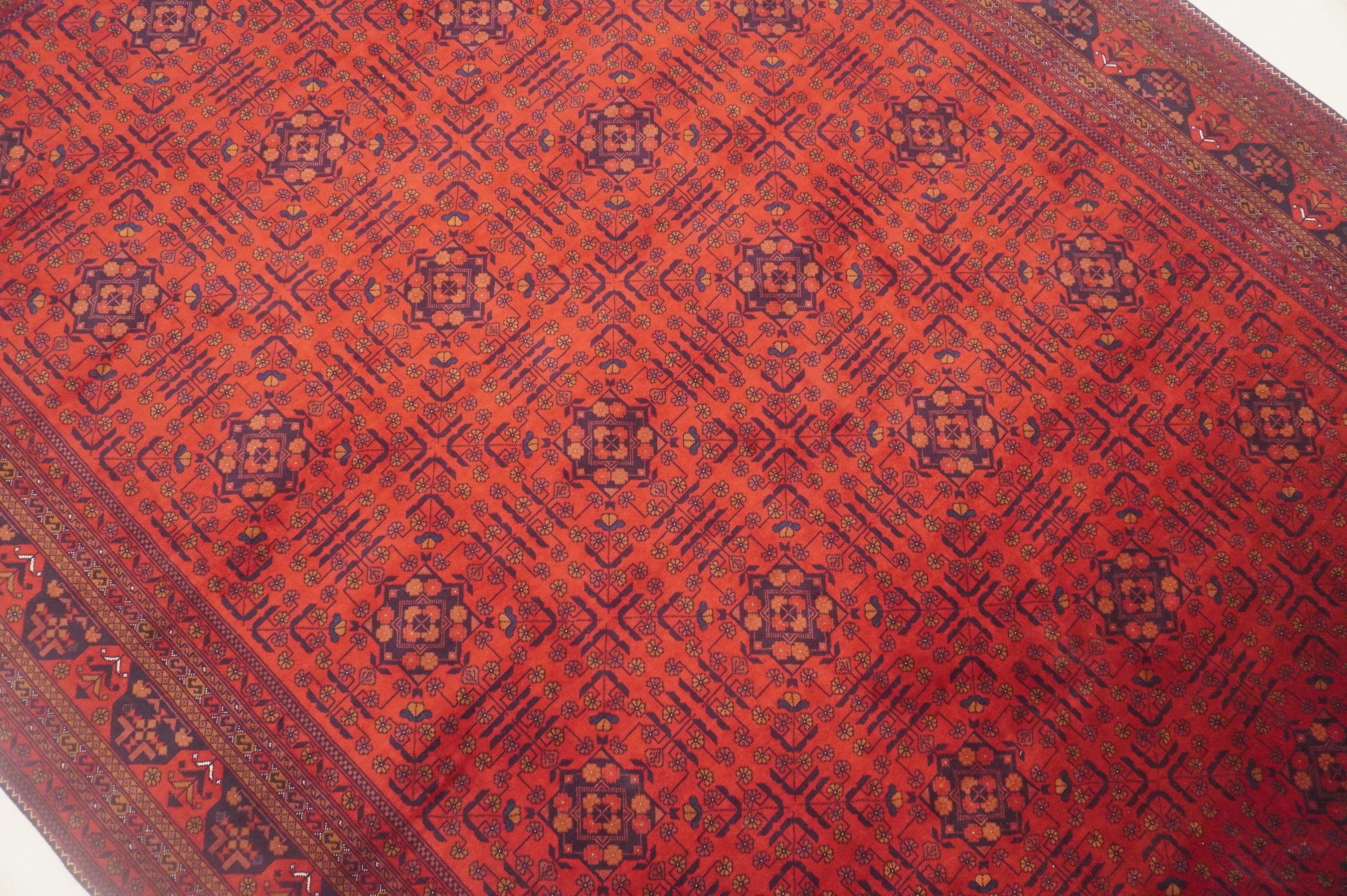 Red 7x10 Belgic Afghan High quality Hand Knotted Geometric rug - Yildiz Rugs